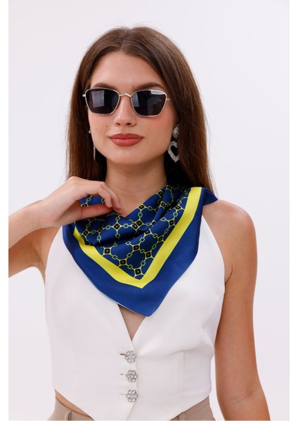 Sarı Lacivert Zincir Desenli - Efes Model Fular Estascarf indirimleri