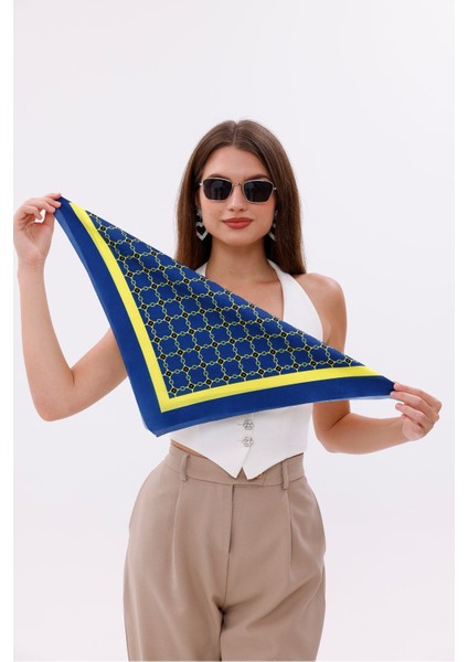 Sarı Lacivert Zincir Desenli - Efes Model Fular Estascarf