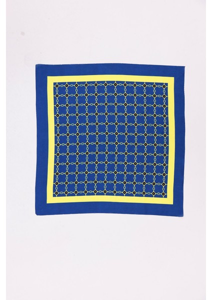 Sarı Lacivert Zincir Desenli - Efes Model Fular Estascarf