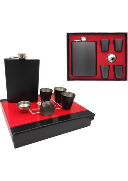 Kişiye Özel Siyah Çelik Matara Hediye Seti Özel Kutusunda Içecek Matarası 4 Shot Bardaklı fiyatları