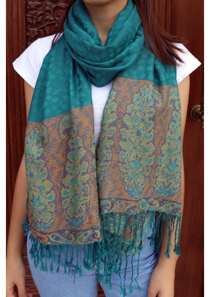 Cashmere Jakarlı Püsküllü Şal – 70X180 cm