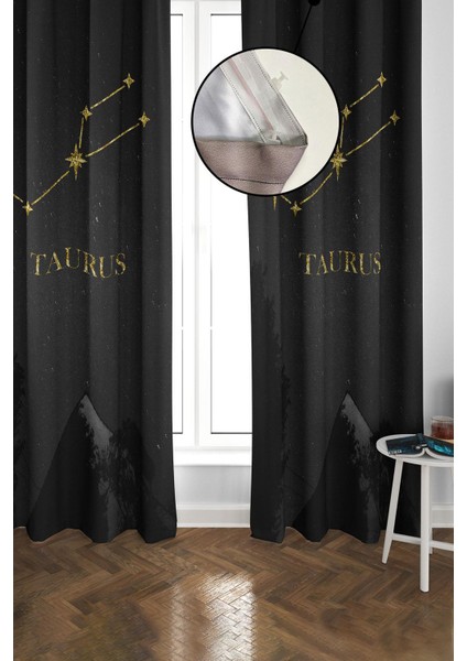 Boğa Burcu Yıldız Hartası Desenli Blackout Işık Geçirmez Karartma Yüksek Kalite Fon Perde ASTRO04