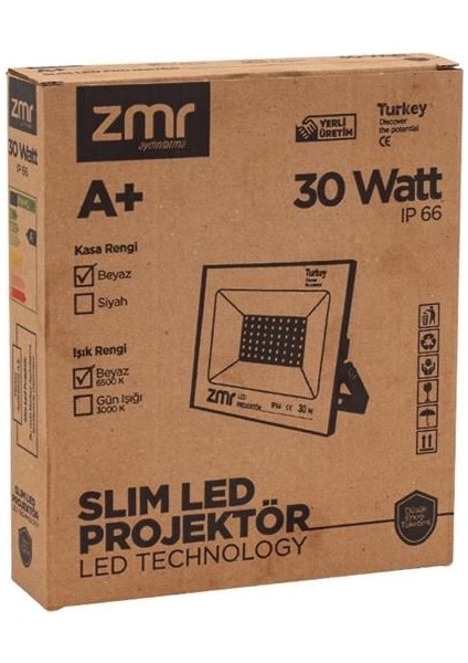 30 Watt 6500K IP66 150* Işık Açısı 220 Volt Siyah Slim Kasa LED Projektör modelleri