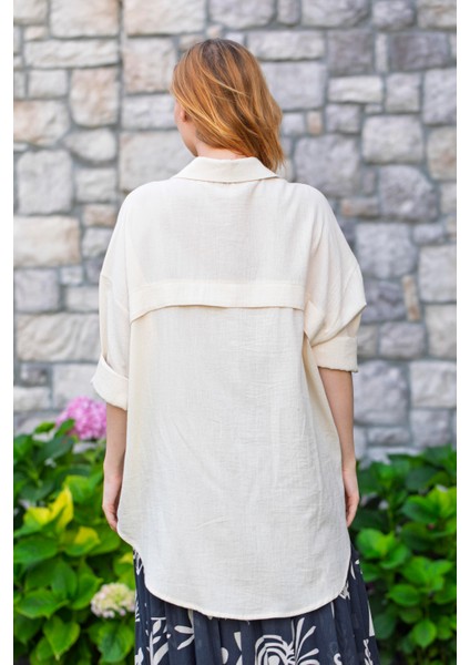 Uzun Kol Hale Şile Bezi Yazlık Gömlek Krem Krm fiyatları