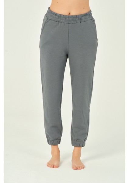 Kadın Beli ve Paçası Lastikli Yüksek Bel Basic Jogger Pamuklu Eşofman Altı fiyatları