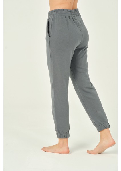Kadın Beli ve Paçası Lastikli Yüksek Bel Basic Jogger Pamuklu Eşofman Altı fırsatları