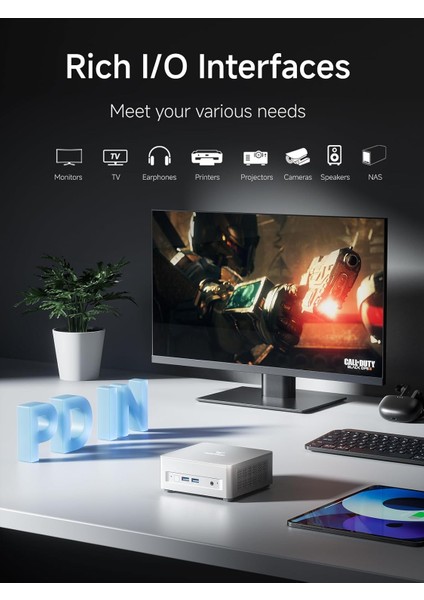 UM750L Slim Amd Ryzen 5 7545U Işlemci, 16GB Lpddr5 Ram, 1tb Ssd, Hdmı+Dp+Usb4, 2.5g Ethernet Win 11 Pro Mini Pc