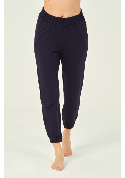 Kadın Beli ve Paçası Lastikli Yüksek Bel Basic Jogger Pamuklu Eşofman Altı modelleri