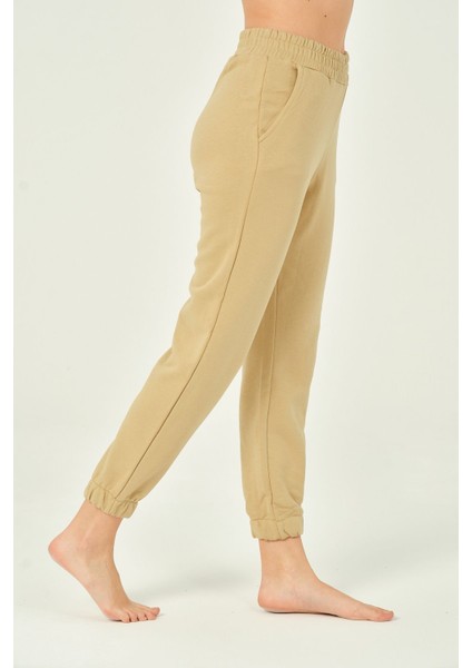 Kadın Beli ve Paçası Lastikli Yüksek Bel Basic Jogger Pamuklu Eşofman Altı modelleri