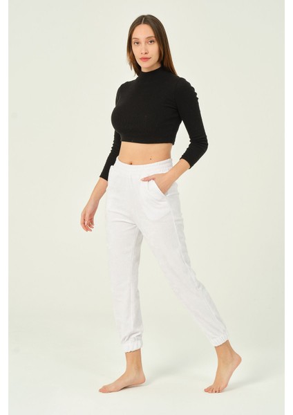 Kadın Beli ve Paçası Lastikli Yüksek Bel Basic Jogger Pamuklu Eşofman Altı fiyatları