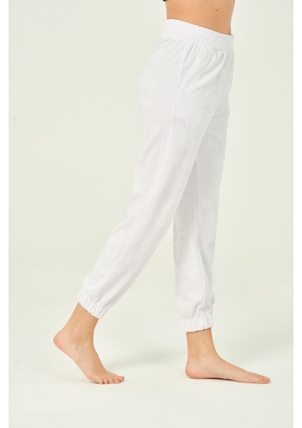 Kadın Beli ve Paçası Lastikli Yüksek Bel Basic Jogger Pamuklu Eşofman Altı fırsatları