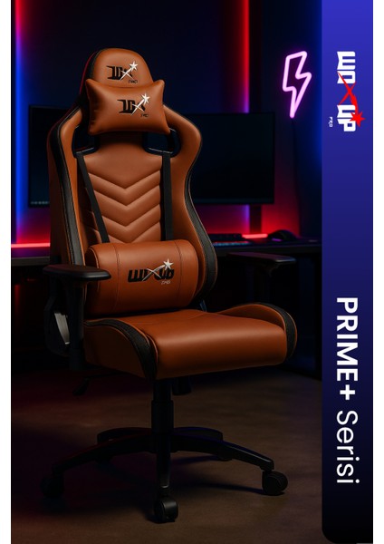 WOXUP PRIME Series Vertex Oyuncu Koltuğu | Premium Kahverengi Deri Gaming Koltuk | Ergonomik E-Spor Ekipmanı