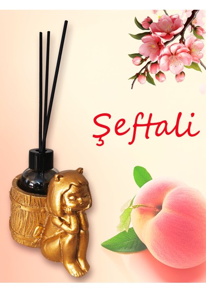 Şeftali Esanslı Oda Kokusu-Çubuklu Cam Şişe 50ML -Kedi Kız Figürlü Biblo Tasarım