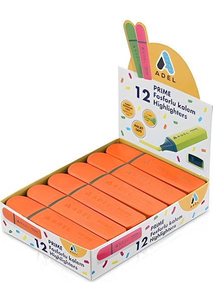 Prime Fosforlu Kalem, Turuncu 12 Li Paket