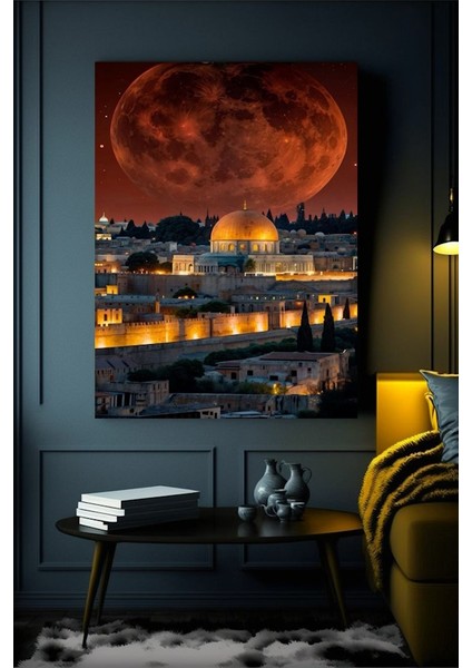 Kudüs Ay Kanvas Tablo Ev Duvar Salon Ofis Dükkan Hediyelik Dekarasyon Süsü
