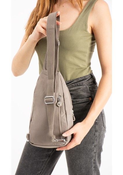 Kadın Krinkıl Kumaş Suya Dayanıklı Çapraz Askılı Vizon Renk Body Bag fırsatları