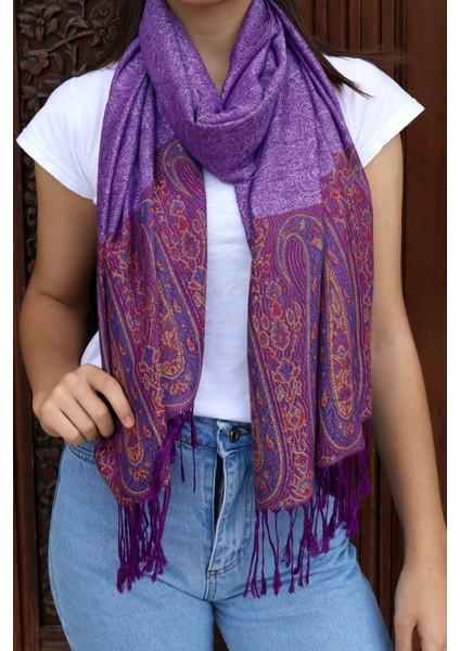 Cashmere Jakarlı Püsküllü Şal – 70X180 cm