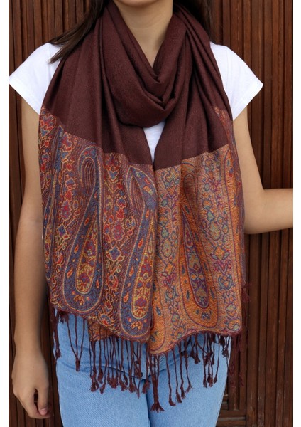 Cashmere Jakarlı Püsküllü Şal – 70X180 cm