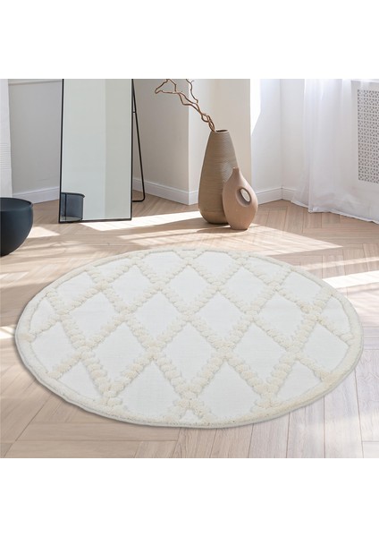 Madu Yumuşak Peluş Post Shaggy Yuvarlak Krem Halı – Çocuk Odası, Oturma Odası, Salon, Mutfak ve Antre Halısı 1150O_RO66