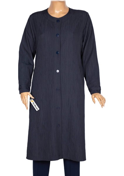 Hesna Kadın Luna Büyük Beden Krinkıl Çıtçıtlı Lacivert Kap Ceket