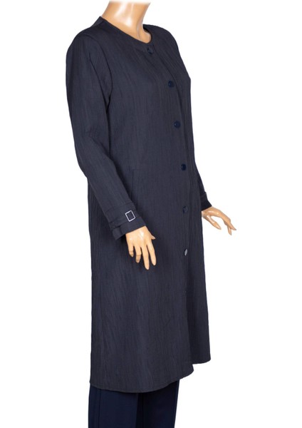 Hesna Kadın Luna Büyük Beden Krinkıl Çıtçıtlı Lacivert Kap Ceket modelleri