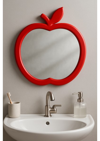 Elma Figürlü Anaokulu- Kreş Ve Tüm Okullar Için Lavabo Aynası (yükseklik:73 Cm- En:62 Cm ) Kırmızı