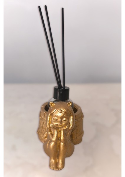 Amber Esanslı Oda Kokusu-Çubuklu Cam Şişe 50ML -Kedi Kız Figürlü Biblo Tasarım fırsatları