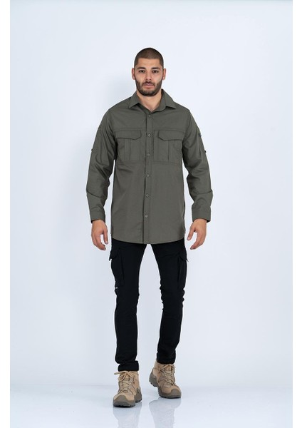 Erkek Outdoor Tactical Gömlek Fonksiyonel Cepli, Nefes Alabilir Kumaş