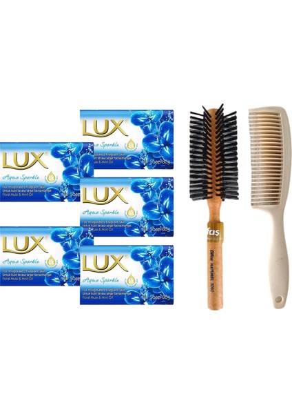 Lüx Sabun Mavi 80 Gr. Aqua Sparkle 5 Adet Bio Care Saplı Tarak Saç Fırçası Klasik Şekil Verme Fön 1+1 Adet