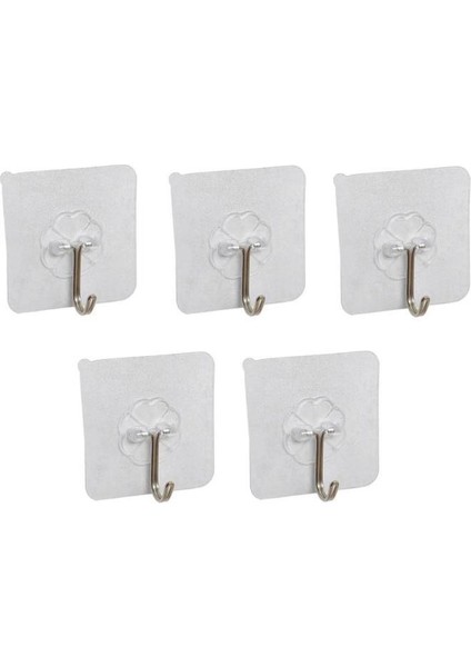 Kendinden Yapışkanlı Şeffaf Askı Metal Kancalı Askılık 5 Adet