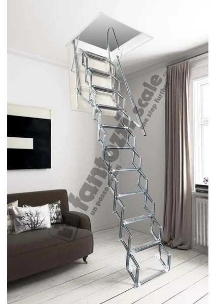 Fantozzi Acisvazia Italya Menşei 70X90 Galveniz Kaplı Makaslı Metal Çatı Merdiveni H:320CM