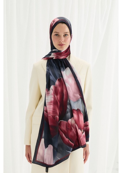 Tulipano Kraş Şal - Lacivert-Bordo