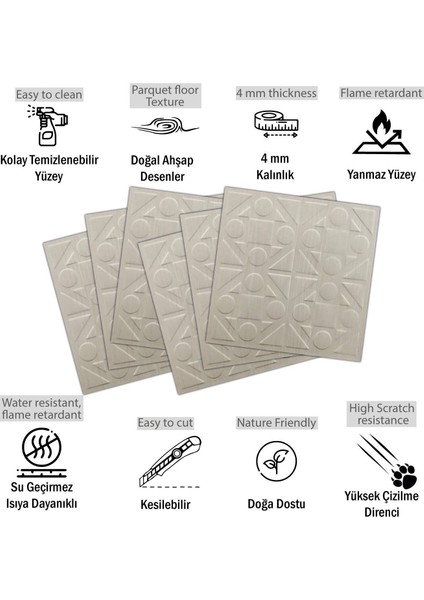 3 Boyutlu Duvar Paneli Kabartmalı Kareli Yuvarlak Desen Pvc 41X41 Cm/ 6 Adet /1 M² Beyaz Huş fiyatları