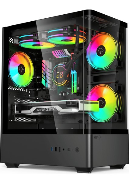 Intense Siyah 500W 80P Tuş Kontrollü Rgb 5X120MM Fanlı Özel Tak Çıkar Vidasız Kapaklar MATX Gaming Kasa