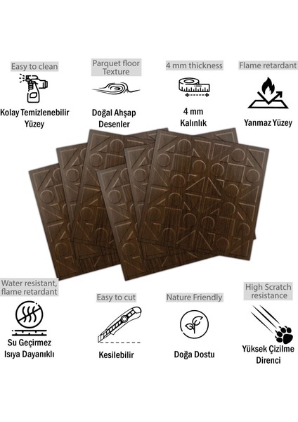 3 Boyutlu Duvar Paneli Kabartmalı Kareli Yuvarlak Desen Pvc 41X41 Cm/ 6 Adet /1 M² Teak fiyatları