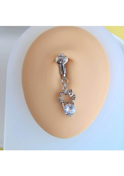 Deliksiz Göbek Piercing Mıknatıslı Sıkıştırma Kedi Figürlü Delik Gerektirmez