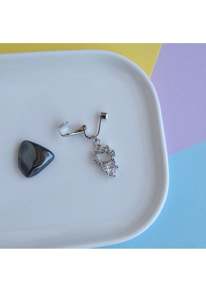 Deliksiz Göbek Piercing Mıknatıslı Sıkıştırma Kedi Figürlü Delik Gerektirmez fırsatları
