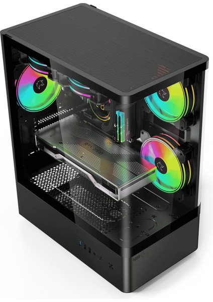 Intense Siyah Tuş Kontrollü Rgb 5X120 mm Fan Özel Tak Çıkar Vidasız Kapaklar MATX Gaming Kasa fiyatları