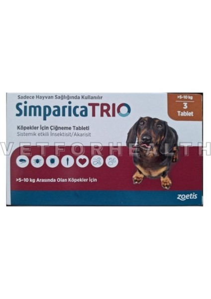 Simparicatrio5-10 kg Arası Köpekleriçiniç Dış Parazitçiğnemetableti fiyatları