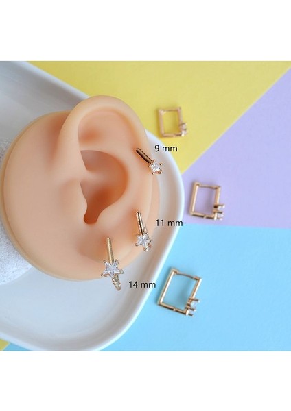 Yıldız Taşlı Kare Küpe Halka Küpe Tektaş Yıldız Detaylı 9 mm indirimleri