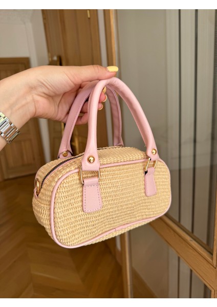 Çanta Aksesuarlı Hasır Çanta Pembe fiyatları