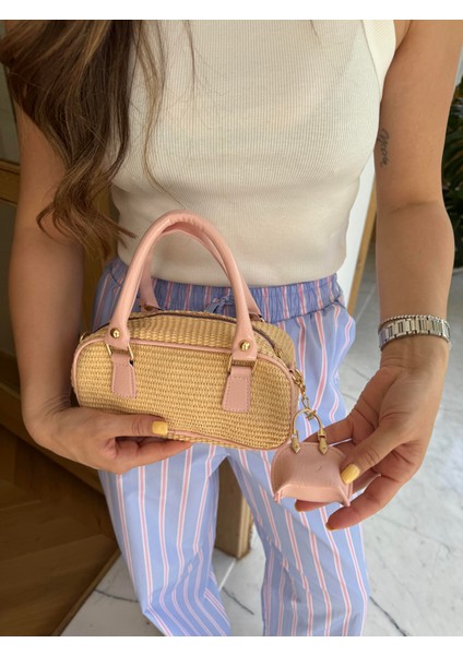 Çanta Aksesuarlı Hasır Çanta Pembe fırsatları