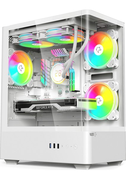 Intense Beyaz Tuş Kontrollü Rgb 5X120 mm Fan Özel Tak Çıkar Vidasız Kapaklar MATX Gaming Kasa