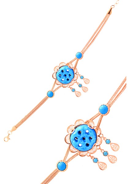 Midyat Süryani Nazar Boncuğu Rose Kaplama Gümüş Kadın Bileklik 201024442