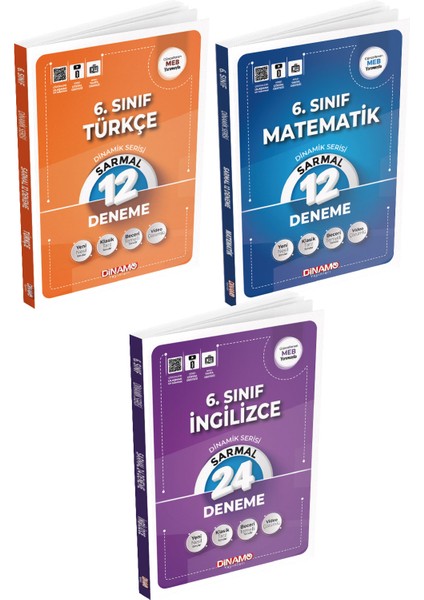 6, Sınıf Sarmal Deneme Türkçe+Matematik+Ingilizce 3 Lü Set