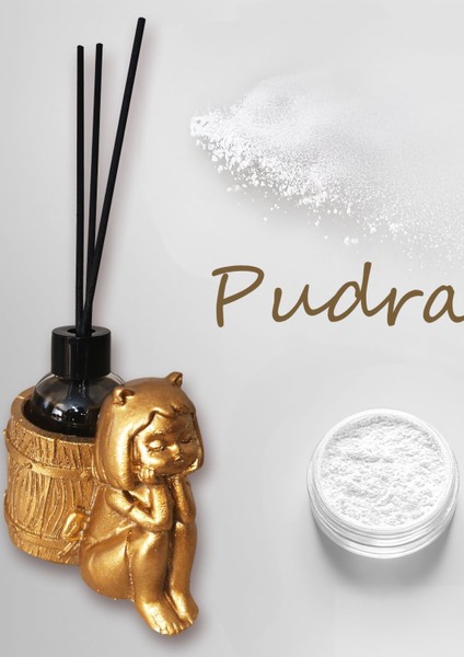 Pudra Esanslı Oda Kokusu-Çubuklu Cam Şişe 50 ml -Kedi Kız Figürlü Biblo Tasarım