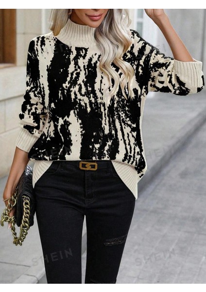 Kadın Uzun Kollu Balıkçı Yaka Çok Renkli Triko Bluz