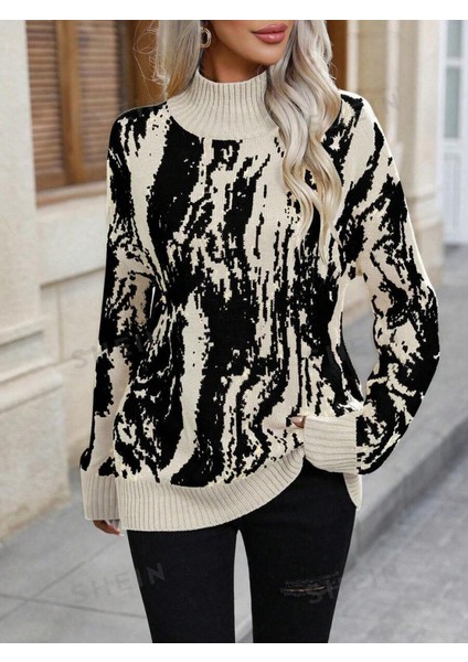 Kadın Uzun Kollu Balıkçı Yaka Çok Renkli Triko Bluz indirimleri