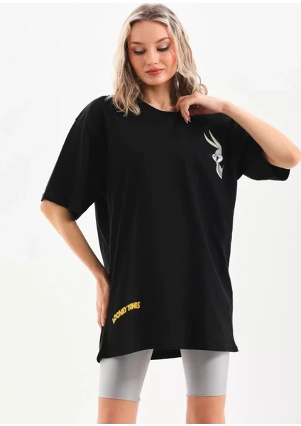 Ipeksi Unisex Baskılı Oversize T-Shirt - Siyah fiyatları