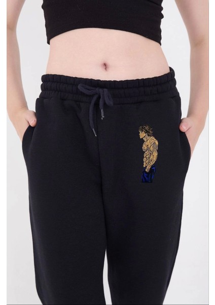 Ipeksi Lastikli Üç Iplik Baskılı Eşofman Pantolon - Lacivert